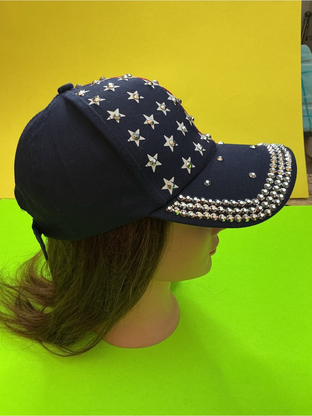 American Flag Rhinestone Baseball Cap - Picture 3 of 4